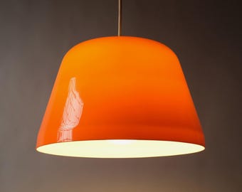 1970s Orange Acrylic Pendant Lamp, Space Age, Dual Layer, Mid Century Modern Light.