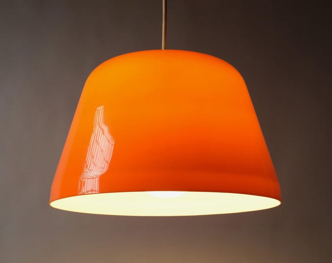 1970s Orange Acrylic Pendant Lamp, Space Age, Dual Layer, Mid Century Modern Light.