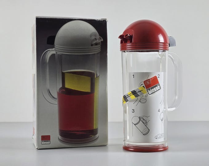 New In Box 1980s Vintage BIESSE Divided Dual-Chamber Pitcher, Jug — Italian Modernist Kitchenware.