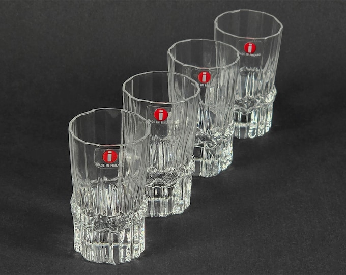 Iittala Pallas Shot Glasses by Tapio Wirkkala, Set Of Four New in Box, Finland.
