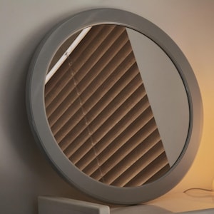 1970s Space Age Design Vintage Round Wall Mirror With Grey Plastic Frame — Retro Home Accessories.