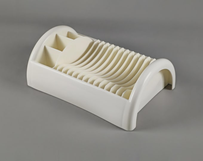 New In Box 1980s Vintage GUZZINI Compact Dish White Plastic Dish Rack By Sergio Cavicchia - Vintage Home Accessories, Italy.