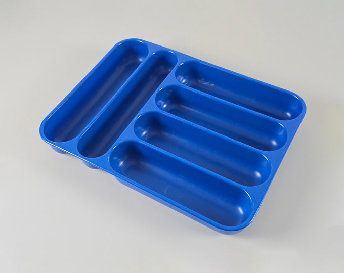 Space Age Design - Vintage Blue Plastic Drawer Organizer Insert, Cutlery Caddy - Holland, 1970s.