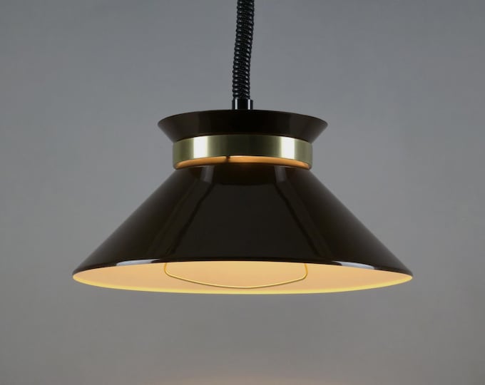 1970s Vintage BELID Type T135 Scandinavian Brown Aluminum Pendant Lamp – Swedish Mid-Century Modern Pendant Light.