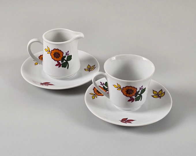 Space Age Design - Vintage SELTMANN WEIDEN Ceramic Cup & Creamer With Saucers - Vintage Ceramics And Serveware - W. Germany, 1970s.
