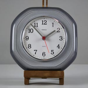 1980s Vintage KIENZLE Grey Glazed Ceramic Wall Clock • West Germany Octagonal Wall Clock.