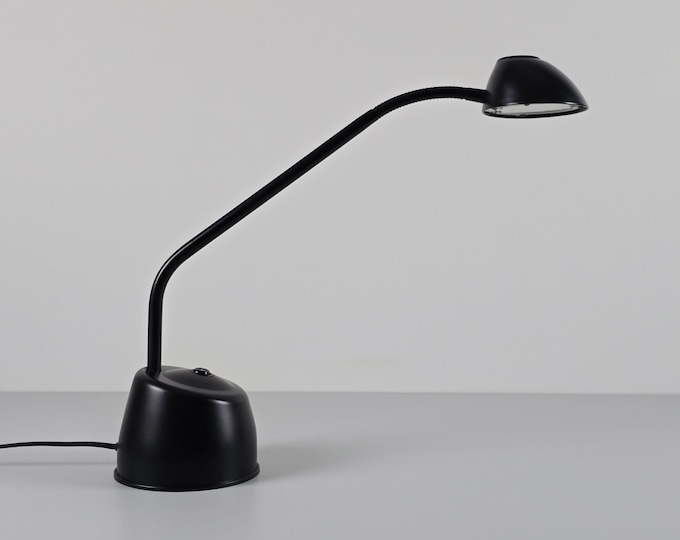 Vintage 1980s Postmodern Industrial Desk Lamp By Happylight Holland, Utilitarian Workshop Task Light, Black Lacquered.