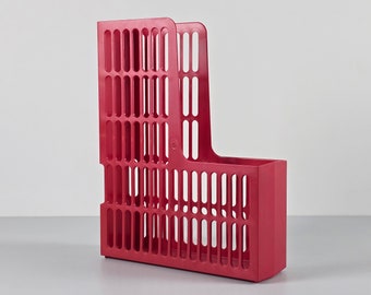 Design postmoderne - porte-documents en plastique rouge vintage, porte-revues - accessoires de bureau vintage - Pays-Bas, années 1980.