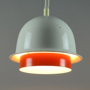 Vintage 1970s Dome-Shaped Pendant Lamp With Orange Disc, Rise & Fall Mechanism.
