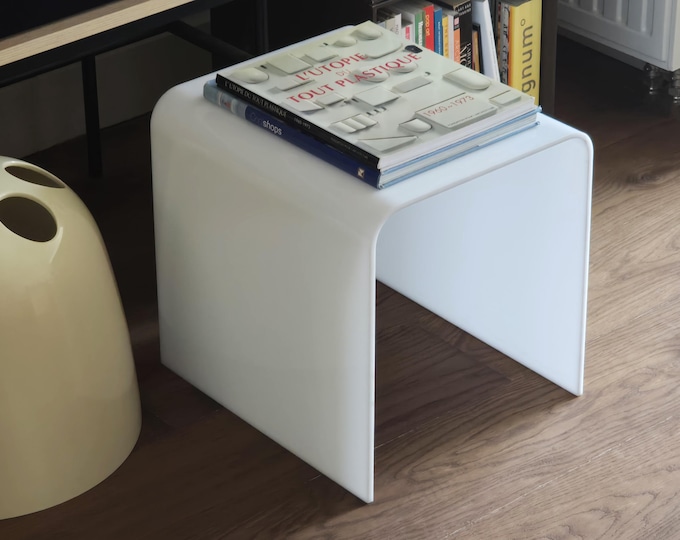 1970s Vintage Italian Modernist White Molded Acrylic Side Table • Space Age Minimalist Table.