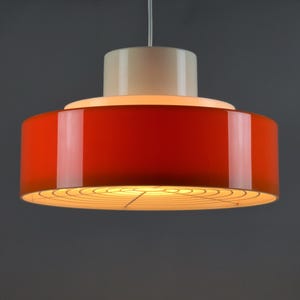 Vintage 1970s Scandinavian Modern Orange Plastic Pendant Lamp • Space Age Design Pendant Light.