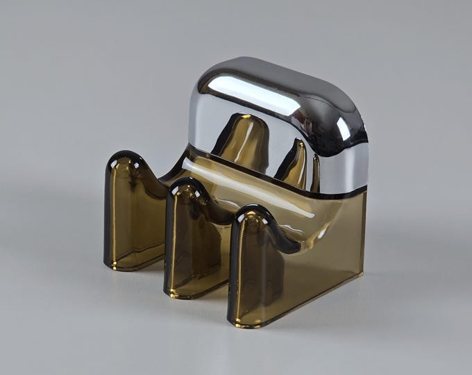 New In Box 1970s Vintage GUZZINI Bagno Amber Tinted Acrylic Robe Hook - Retro Italian Bathroom Accessories.