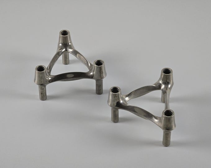 1960s Vintage Pair Of BMF Candle Holders by Werner Stoff & Fritz Nagel — German Mid-Century Brutalist Candle Holders.
