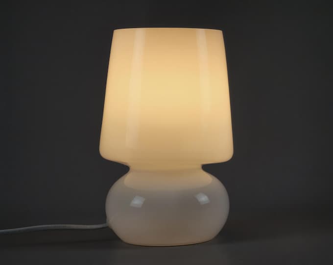 Vintage 1980s White Opal Glass Mushroom Table Lamp by Rydéns Sweden.