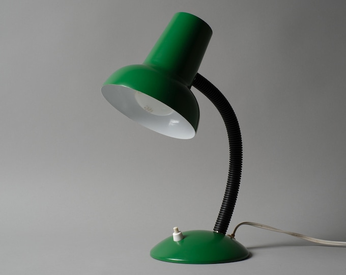 SIS Sirius Schweinfurt 1960s Vintage Bauhaus Green Gooseneck Desk Lamp, New In Box, Germany.