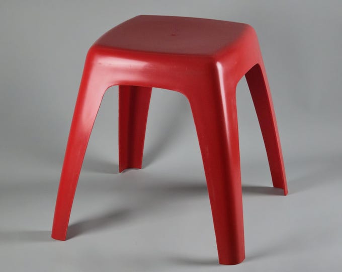 1970s Vintage 'Flair Holland' Red Plastic Stool | Space-Age Pop Art Dutch Design.