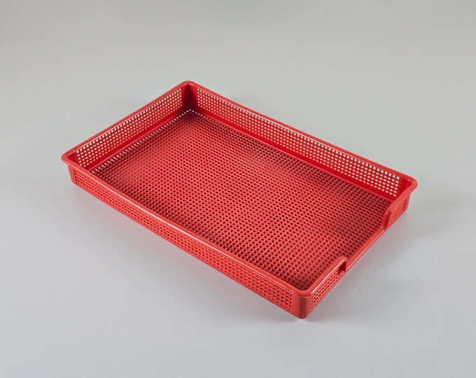 Space Age Design - Vintage Red Perforated Plastic Tray, Organizer, Caddy - Vintage Kitchenware - Holland, 1970s.