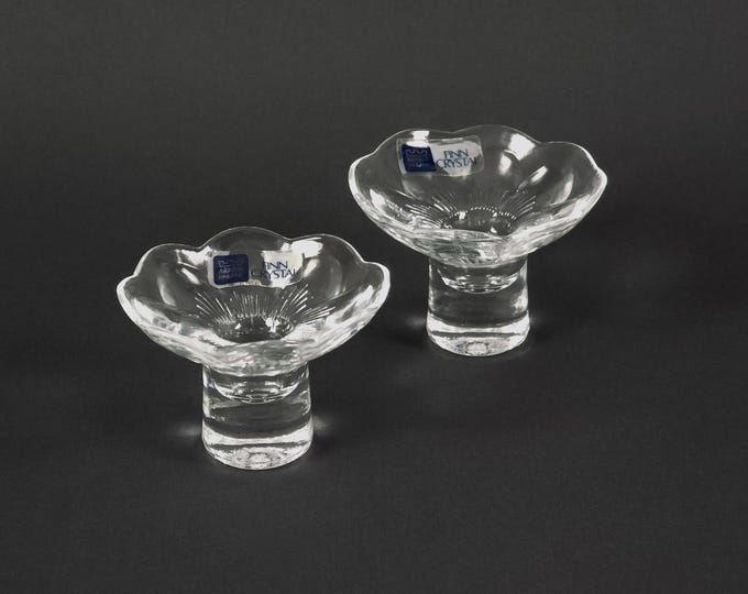 Vintage 1980s Pair Of Arabia Finland Finn Crystal Leinikki Candle Holders By Kerttu Nurminen.