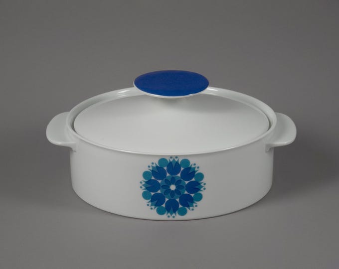 Vintage 1970s Thomas Pinwheel Blue Pattern Porcelain Soupière, Soup Tureen.