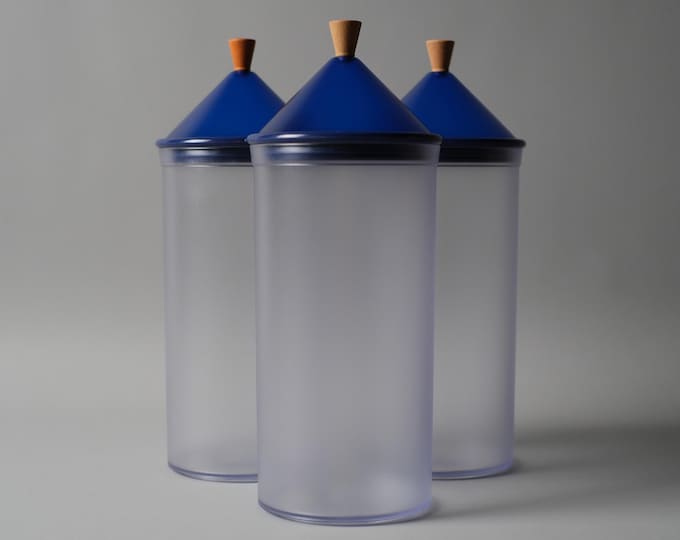 Set of 3 1980s 'Biesse Italy' postmodern plastic canisters by Pino Spagnolo.