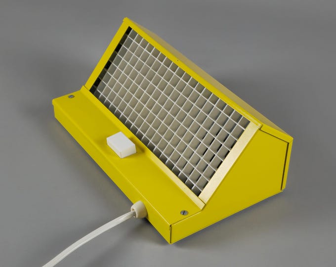 1970s Vintage ELIDUS Type 9000 Yellow Metal Wall Light With Perforated Plastic Grid by Björn Svensson -  Postmodern Industrial Wall Light.