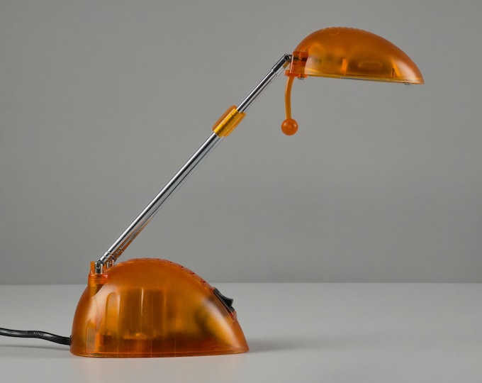 Vintage 1990s Orange Translucent Plastic Adjustable Telescopic Antenna Desk Lamp • Retro Y2K Design Desk Light.