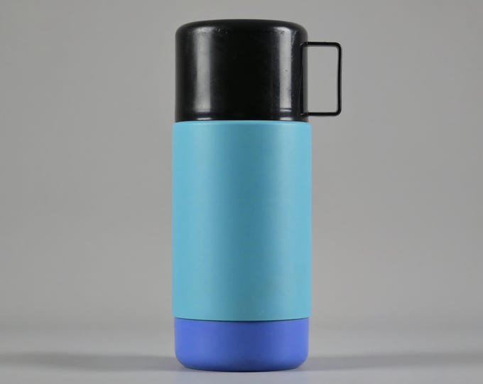 Vintage 1980s Thermos Flask In Blue & Purple.