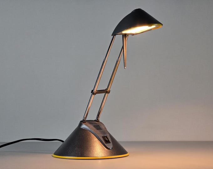 Vintage 1990s MASSIVE BELGIUM Grey Plastic Adjustable Telescopic Antenna Desk Lamp • Retro Belgian Conical Table Lamp.