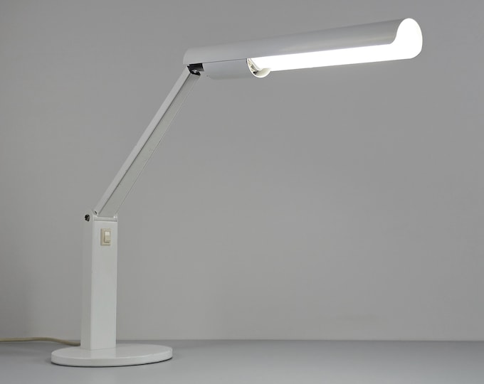 Vintage 1980s HALA ZEIST White Metal Articulated Desk Lamp • Retro Bauhaus-Influenced Industrial Table Lamp.
