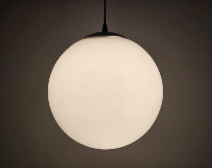 Vintage 1980s HAPPYLIGHT Opaline Glass Sphere Pendant Lamp • Retro Glass Sphere Hanging Lamp.