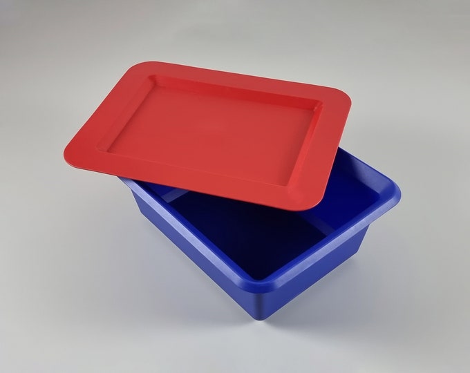 Contemporary Design - Vintage IKEA Slugis Red And Blue Plastic Storage Box With Cover - Designed By K. Hagberg & M. Hagberg, 1999.