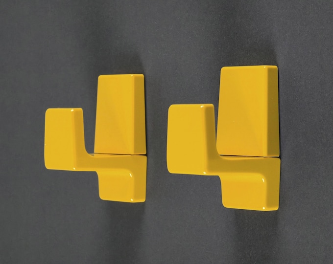 Vintage 1970s Set Of 2 ALLIBERT Serie Europa Yellow Plastic Wall Hooks.