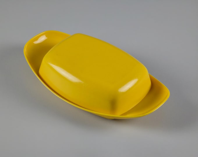Vintage 1970s VALON Yellow Plastic Butter Dish & Cheese Keeper • West Germany Space Age Design Kitchenware.