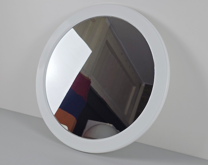 1970s Vintage Wall Mirror With White Plastic Frame, Space-Age Chic Home Decor.