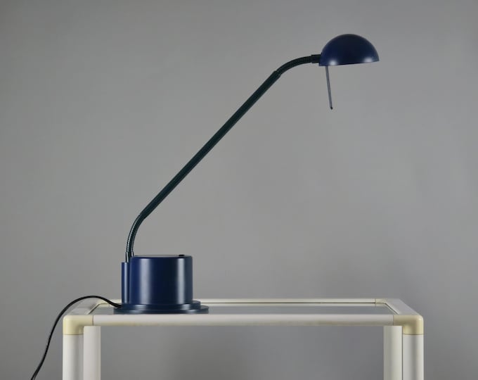 Vintage 1980s LICHT '88 Navy-Blue & Green Industrial-Postmodern Table lamp • Retro Dutch Desk Lamp.