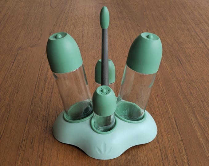 New In Box - Postmodern Design - Vintage BIESSE Oliera Casa Cruet Set, Condiments Set - Designed By Pino Spagnolo, 1990s.