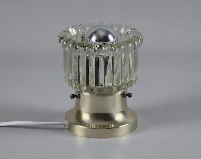 Vintage 1970s Ledungs Ribbed Glass Table Lamp With Brass Base By Nils Ledung, Sweden.