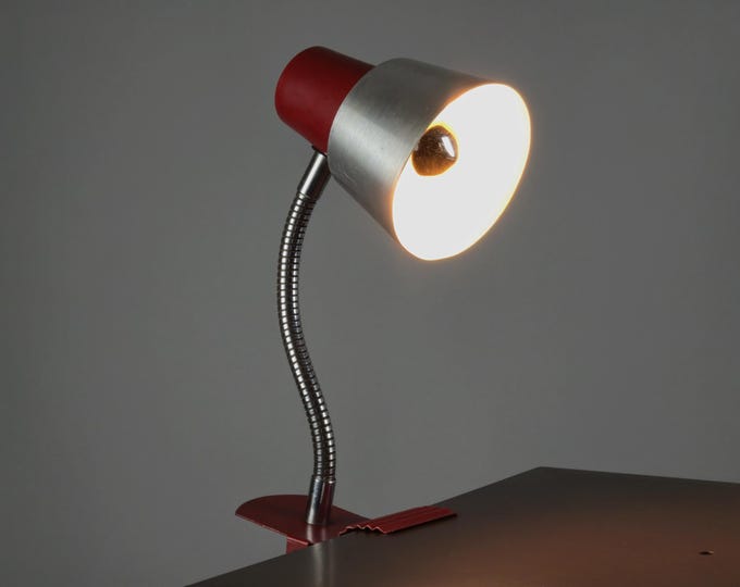 Vintage 1960s Mid-Century Modern Clamp-On Gooseneck Desk Light • Retro Flexible Neck Clamp Lamp.
