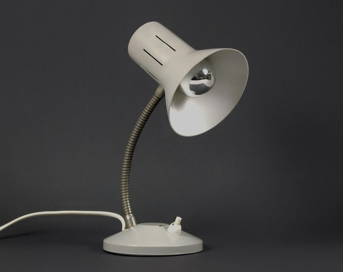 Vintage 1960s Mid-Century Modern Grey Metal Gooseneck Desk Lamp.