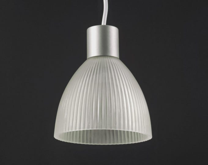 New In Box 1999 Vintage IKEA Kalcium Mini Pendant Light • Ribbed Frosted Glass & Aluminum.