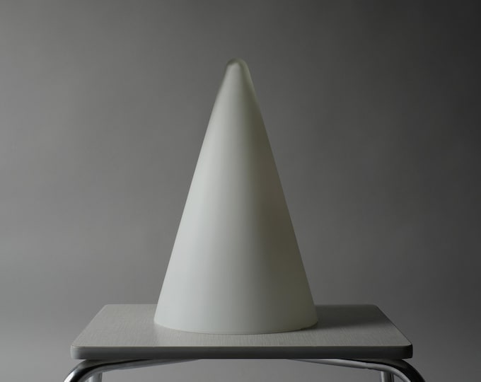 SCE Teepee Large Cone Table Lamp, Frosted Glass, 1980s Postmodern Design, France.