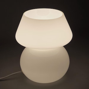 Vintage 1980s Opal Glass Mushroom Table Lamp, Sweden.