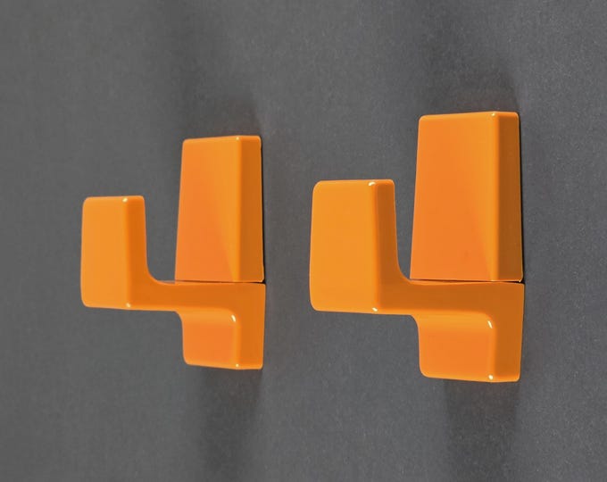 Vintage 1970s Set Of 2 ALLIBERT Serie Europa Orange Plastic Wall Hooks.