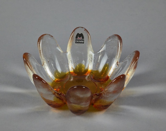 Vintage 1970s Muurla "Tähti (Star)" Art Glass Candle Holder By Juhani Ruuskanen.