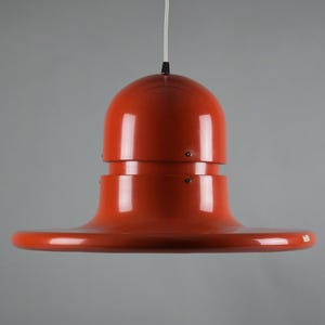 Vintage 1970s BREDARYD Swedish Modern Orange Aluminium Pendant Lamp By Börje Claésson & Kenneth Bringzén.