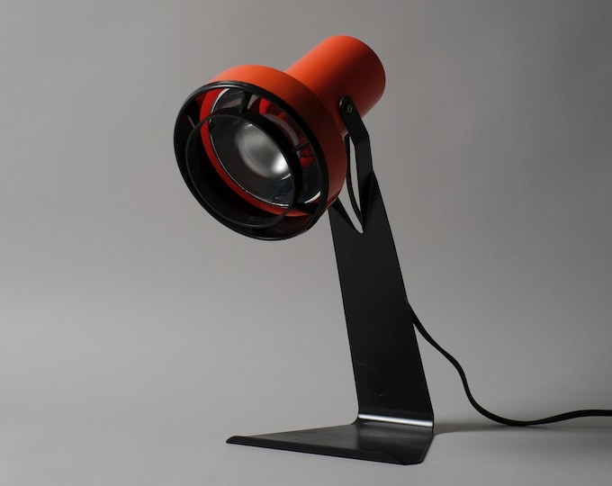Lyskaer Belysning Type 632 Desk Lamp, Orange and Black, 1970s Danish Modern, Denmark.