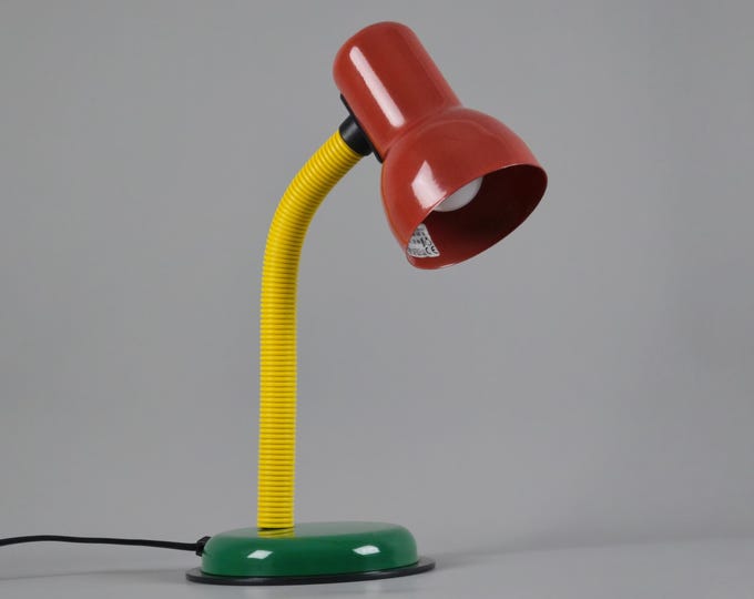 Vintage '96 Postmodern Industrial Gooseneck Desk Lamp By Brama Italy.
