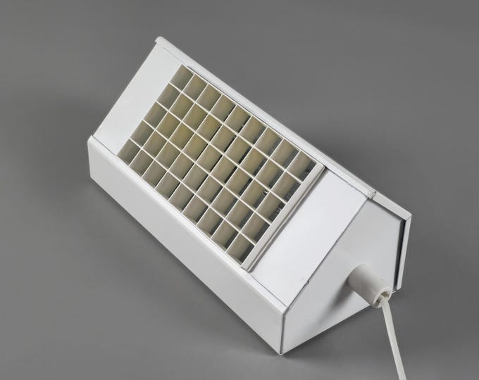1970s Vintage ELIDUS Type 9005 White Metal Wall Light With Perforated Plastic Grid by Björn Svensson -  Postmodern Industrial Wall Light.