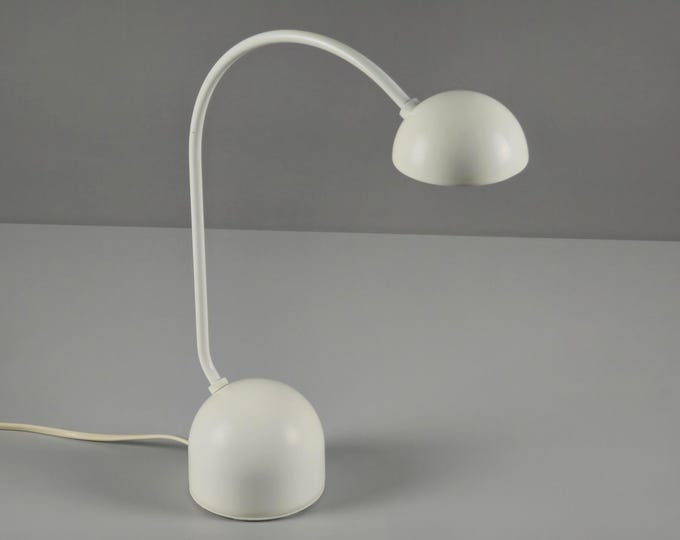 1987 Postmodern-Industrial Arc Desk Lamp By Massive Lighting — Vintage Utilitarian White Metal Desk Lamp.
