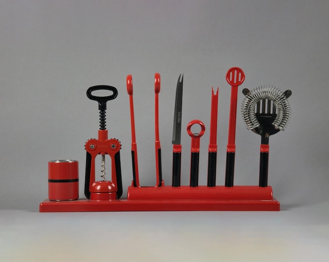 1980s Space Age Design SCARONI Cocktail Bar Set, Utensils And Tool Set.